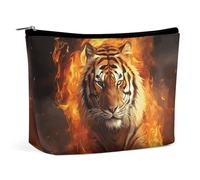 QWNMD Makeup Pouch Cosmetic Bag Lipstick Pouch Zipper Pouch Cool Tiger in Flame Printed Organizer Portable Toiletry Bag Accessories, Cool Tiger in Flame, 6.8 X 5.9 X 2.3 inch, Fashionable