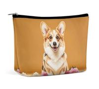 QWNMD Makeup Pouch Cosmetic Bag Lipstick Pouch Zipper Pouch Corgi Floral Flowers Printed Organizer Portable Toiletry Bag Accessories, Corgi Floral Flowers, 6.8 X 5.9 X 2.3 inch, Fashionable
