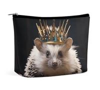 QWNMD Makeup Pouch Cosmetic Bag Lipstick Pouch Zipper Pouch Crown with Hedgehog Printed Organizer Portable Toiletry Bag Accessories, Crown with Hedgehog, 6.8 X 5.9 X 2.3 inch, Fashionable