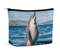 QWNMD Makeup Pouch Cosmetic Bag Lipstick Pouch Zipper Pouch Cute Dolphin Jumping Printed Organizer Portable Toiletry Bag Accessories, Cute Dolphin Jumping, 6.8 X 5.9 X 2.3 inch, Fashionable