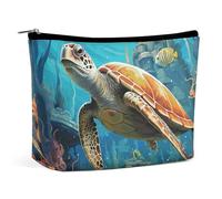 QWNMD Makeup Pouch Cosmetic Bag Lipstick Pouch Zipper Pouch Dolphins Sea Turtle Coral Reef Printed Organizer Portable Toiletry Bag Accessories, Dolphins Sea Turtle Coral Reef, 6.8 X 5.9 X 2.3 inch,