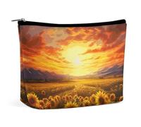 QWNMD Makeup Pouch Cosmetic Bag Lipstick Pouch Zipper Pouch Dreamlike Sunset Of A Sunflower Field Printed Organizer Portable Toiletry Bag Accessories, Dreamlike Sunset Of A Sunflower Field, 6.8 X 5.9