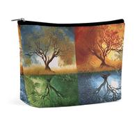 QWNMD Makeup Pouch Cosmetic Bag Lipstick Pouch Zipper Pouch Four Season Tree of Life Printed Organizer Portable Toiletry Bag Accessories, Four Season Tree of Life, 6.8 X 5.9 X 2.3 inch, Fashionable
