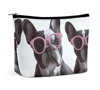QWNMD Makeup Pouch Cosmetic Bag Lipstick Pouch Zipper Pouch French Bulldog Pink Glasses Printed Organizer Portable Toiletry Bag Accessories, French Bulldog Pink Glasses, 6.8 X 5.9 X 2.3 inch,