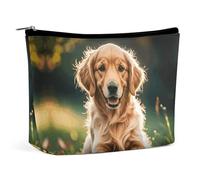 QWNMD Makeup Pouch Cosmetic Bag Lipstick Pouch Zipper Pouch Golden Retrievers Printed Organizer Portable Toiletry Bag Accessories, Golden Retrievers, 6.8 X 5.9 X 2.3 inch, Fashionable