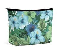QWNMD Makeup Pouch Cosmetic Bag Lipstick Pouch Zipper Pouch Green And Blue Hibiscus Flowers Printed Organizer Portable Toiletry Bag Accessories, Green And Blue Hibiscus Flowers, 6.8 X 5.9 X 2.3 inch,