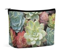 QWNMD Makeup Pouch Cosmetic Bag Lipstick Pouch Zipper Pouch Green Succulents Printed Organizer Portable Toiletry Bag Accessories, Green Succulents, 6.8 X 5.9 X 2.3 inch, Fashionable