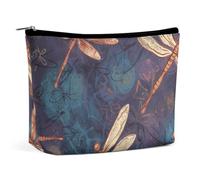 QWNMD Makeup Pouch Cosmetic Bag Lipstick Pouch Zipper Pouch Hand Painted Dragonfly Printed Organizer Portable Toiletry Bag Accessories, Hand Painted Dragonfly, 6.8 X 5.9 X 2.3 inch, Fashionable
