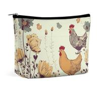 QWNMD Makeup Pouch Cosmetic Bag Lipstick Pouch Zipper Pouch Hen Flying Butterflies Among Flowers Printed Organizer Portable Toiletry Bag Accessories, Hen Flying Butterflies Among Flowers, 6.8 X 5.9 X