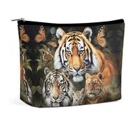 QWNMD Makeup Pouch Cosmetic Bag Lipstick Pouch Zipper Pouch Lion Tiger Leopard And Butterfly Printed Organizer Portable Toiletry Bag Accessories, Lion Tiger Leopard And Butterfly, 6.8 X 5.9 X 2.3