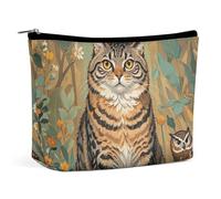 QWNMD Makeup Pouch Cosmetic Bag Lipstick Pouch Zipper Pouch Louis Wayne Cat And Owl Printed Organizer Portable Toiletry Bag Accessories, Louis Wayne Cat And Owl, 6.8 X 5.9 X 2.3 inch, Fashionable