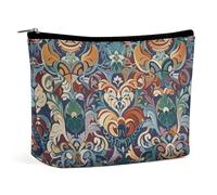QWNMD Makeup Pouch Cosmetic Bag Lipstick Pouch Zipper Pouch Medieval Flowers in Brocade Style Printed Organizer Portable Toiletry Bag Accessories, Medieval Flowers in Brocade Style, 6.8 X 5.9 X 2.3