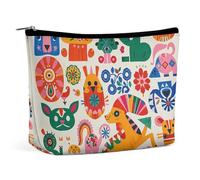 QWNMD Makeup Pouch Cosmetic Bag Lipstick Pouch Zipper Pouch Mexican Otomi Animals Printed Organizer Portable Toiletry Bag Accessories, Mexican Otomi Animals, 6.8 X 5.9 X 2.3 inch, Fashionable