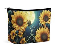QWNMD Makeup Pouch Cosmetic Bag Lipstick Pouch Zipper Pouch Moonlight Sunflower Pattern Printed Organizer Portable Toiletry Bag Accessories, Moonlight Sunflower Pattern, 6.8 X 5.9 X 2.3 inch,