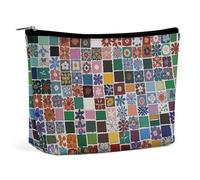QWNMD Makeup Pouch Cosmetic Bag Lipstick Pouch Zipper Pouch Mosaic Color Printed Organizer Portable Toiletry Bag Accessories, Mosaic Color, 6.8 X 5.9 X 2.3 inch, Fashionable