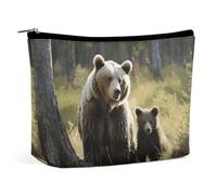 QWNMD Makeup Pouch Cosmetic Bag Lipstick Pouch Zipper Pouch Mother Brown Bears Protect Printed Organizer Portable Toiletry Bag Accessories, Mother Brown Bears Protect, 6.8 X 5.9 X 2.3 inch,