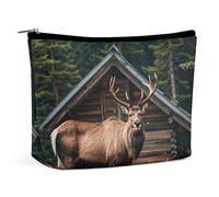 QWNMD Makeup Pouch Cosmetic Bag Lipstick Pouch Zipper Pouch Mountain Cabin Moose Printed Organizer Portable Toiletry Bag Accessories, Mountain Cabin Moose, 6.8 X 5.9 X 2.3 inch, Fashionable