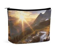 QWNMD Makeup Pouch Cosmetic Bag Lipstick Pouch Zipper Pouch Mountain Sunrise Landscape Printed Organizer Portable Toiletry Bag Accessories, Mountain Sunrise Landscape, 6.8 X 5.9 X 2.3 inch,