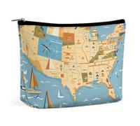 QWNMD Makeup Pouch Cosmetic Bag Lipstick Pouch Zipper Pouch Nautical Sailboat Map Printed Organizer Portable Toiletry Bag Accessories, Nautical Sailboat Map, 6.8 X 5.9 X 2.3 inch, Fashionable