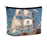 QWNMD Makeup Pouch Cosmetic Bag Lipstick Pouch Zipper Pouch Nautical Sailing Pirate Theme Printed Organizer Portable Toiletry Bag Accessories, Nautical Sailing Pirate Theme, 6.8 X 5.9 X 2.3 inch,