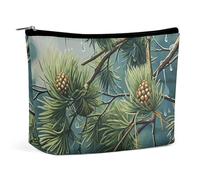 QWNMD Makeup Pouch Cosmetic Bag Lipstick Pouch Zipper Pouch Pine Tree Raindrops Printed Organizer Portable Toiletry Bag Accessories, Pine Tree Raindrops, 6.8 X 5.9 X 2.3 inch, Fashionable