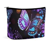 QWNMD Makeup Pouch Cosmetic Bag Lipstick Pouch Zipper Pouch Purple Butterfly And Flowers Printed Organizer Portable Toiletry Bag Accessories, Purple Butterfly And Flowers, 6.8 X 5.9 X 2.3 inch,