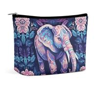QWNMD Makeup Pouch Cosmetic Bag Lipstick Pouch Zipper Pouch Purple Elephant Printed Organizer Portable Toiletry Bag Accessories, Purple Elephant, 6.8 X 5.9 X 2.3 inch, Fashionable