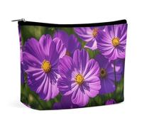 QWNMD Makeup Pouch Cosmetic Bag Lipstick Pouch Zipper Pouch Purple Flowers Printed Organizer Portable Toiletry Bag Accessories, Purple Flowers, 6.8 X 5.9 X 2.3 inch, Fashionable
