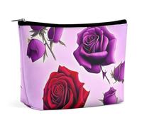 QWNMD Makeup Pouch Cosmetic Bag Lipstick Pouch Zipper Pouch Red And Purple Roses Printed Organizer Portable Toiletry Bag Accessories, Red And Purple Roses, 6.8 X 5.9 X 2.3 inch, Fashionable