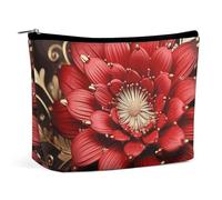 QWNMD Makeup Pouch Cosmetic Bag Lipstick Pouch Zipper Pouch Red Gold Flower Printed Organizer Portable Toiletry Bag Accessories, Red Gold Flower, 6.8 X 5.9 X 2.3 inch, Fashionable