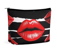 QWNMD Makeup Pouch Cosmetic Bag Lipstick Pouch Zipper Pouch Red Lips Kiss Printed Organizer Portable Toiletry Bag Accessories, Red Lips Kiss, 6.8 X 5.9 X 2.3 inch, Fashionable