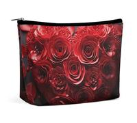 QWNMD Makeup Pouch Cosmetic Bag Lipstick Pouch Zipper Pouch Red Rose Love Heart Printed Organizer Portable Toiletry Bag Accessories, Red Rose Love Heart, 6.8 X 5.9 X 2.3 inch, Fashionable