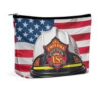 QWNMD Makeup Pouch Cosmetic Bag Lipstick Pouch Zipper Pouch Red Stripe Firefighter USA Flag Printed Organizer Portable Toiletry Bag Accessories, Red Stripe Firefighter USA Flag, 6.8 X 5.9 X 2.3 inch,