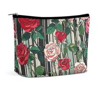 QWNMD Makeup Pouch Cosmetic Bag Lipstick Pouch Zipper Pouch Rose Striped Printed Organizer Portable Toiletry Bag Accessories, Rose Striped, 6.8 X 5.9 X 2.3 inch, Fashionable
