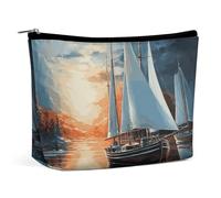 QWNMD Makeup Pouch Cosmetic Bag Lipstick Pouch Zipper Pouch Sailing Landscape Printed Organizer Portable Toiletry Bag Accessories, Sailing Landscape, 6.8 X 5.9 X 2.3 inch, Fashionable