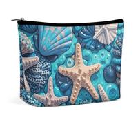 QWNMD Makeup Pouch Cosmetic Bag Lipstick Pouch Zipper Pouch Shell Coral Starfish Printed Organizer Portable Toiletry Bag Accessories, Shell Coral Starfish, 6.8 X 5.9 X 2.3 inch, Fashionable