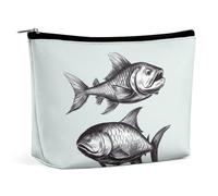 QWNMD Makeup Pouch Cosmetic Bag Lipstick Pouch Zipper Pouch Sketch Fish Printed Organizer Portable Toiletry Bag Accessories, Sketch Fish, 6.8 X 5.9 X 2.3 inch, Fashionable