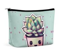 QWNMD Makeup Pouch Cosmetic Bag Lipstick Pouch Zipper Pouch Smiling Succulents Printed Organizer Portable Toiletry Bag Accessories, Smiling Succulents, 6.8 X 5.9 X 2.3 inch, Fashionable