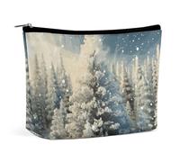 QWNMD Makeup Pouch Cosmetic Bag Lipstick Pouch Zipper Pouch Snow Wonderland Pine Tree Christmas Printed Organizer Portable Toiletry Bag Accessories, Snow Wonderland Pine Tree Christmas, 6.8 X 5.9 X