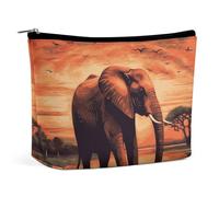 QWNMD Makeup Pouch Cosmetic Bag Lipstick Pouch Zipper Pouch Sunset Elephant Printed Organizer Portable Toiletry Bag Accessories, Sunset Elephant, 6.8 X 5.9 X 2.3 inch, Fashionable