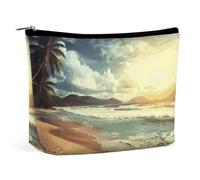 QWNMD Makeup Pouch Cosmetic Bag Lipstick Pouch Zipper Pouch Sunset on The Beach Printed Organizer Portable Toiletry Bag Accessories, Sunset on The Beach, 6.8 X 5.9 X 2.3 inch, Fashionable
