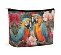 QWNMD Makeup Pouch Cosmetic Bag Lipstick Pouch Zipper Pouch Tropical Plants And Parrots Printed Organizer Portable Toiletry Bag Accessories, Tropical Plants And Parrots, 6.8 X 5.9 X 2.3 inch,
