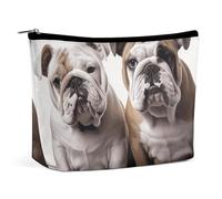 QWNMD Makeup Pouch Cosmetic Bag Lipstick Pouch Zipper Pouch Two Cute Bulldog Dogs Printed Organizer Portable Toiletry Bag Accessories, Two Cute Bulldog Dogs, 6.8 X 5.9 X 2.3 inch, Fashionable