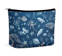 QWNMD Makeup Pouch Cosmetic Bag Lipstick Pouch Zipper Pouch Underwater Marine Life Printed Organizer Portable Toiletry Bag Accessories, Underwater Marine Life, 6.8 X 5.9 X 2.3 inch, Fashionable