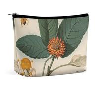 QWNMD Makeup Pouch Cosmetic Bag Lipstick Pouch Zipper Pouch Vintage Botanical Bee Illustration Printed Organizer Portable Toiletry Bag Accessories, Vintage Botanical Bee Illustration, 6.8 X 5.9 X 2.3