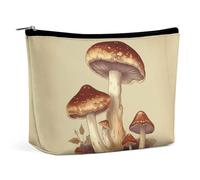 QWNMD Makeup Pouch Cosmetic Bag Lipstick Pouch Zipper Pouch Vintage Edible Mushrooms Printed Organizer Portable Toiletry Bag Accessories, Vintage Edible Mushrooms, 6.8 X 5.9 X 2.3 inch, Fashionable