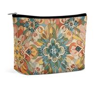 QWNMD Makeup Pouch Cosmetic Bag Lipstick Pouch Zipper Pouch Vintage Floral Pattern Printed Organizer Portable Toiletry Bag Accessories, Vintage Floral Pattern, 6.8 X 5.9 X 2.3 inch, Fashionable