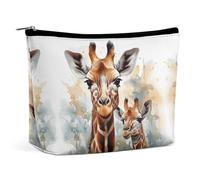 QWNMD Makeup Pouch Cosmetic Bag Lipstick Pouch Zipper Pouch Watercolor Deer Giraffe Printed Organizer Portable Toiletry Bag Accessories, Watercolor Deer Giraffe, 6.8 X 5.9 X 2.3 inch, Fashionable