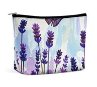 QWNMD Makeup Pouch Cosmetic Bag Lipstick Pouch Zipper Pouch Watercolor Lavender Butterfly Printed Organizer Portable Toiletry Bag Accessories, Watercolor Lavender Butterfly, 6.8 X 5.9 X 2.3 inch,