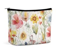 QWNMD Makeup Pouch Cosmetic Bag Lipstick Pouch Zipper Pouch Watercolor Springtime Flower Printed Organizer Portable Toiletry Bag Accessories, Watercolor Springtime Flower, 6.8 X 5.9 X 2.3 inch,